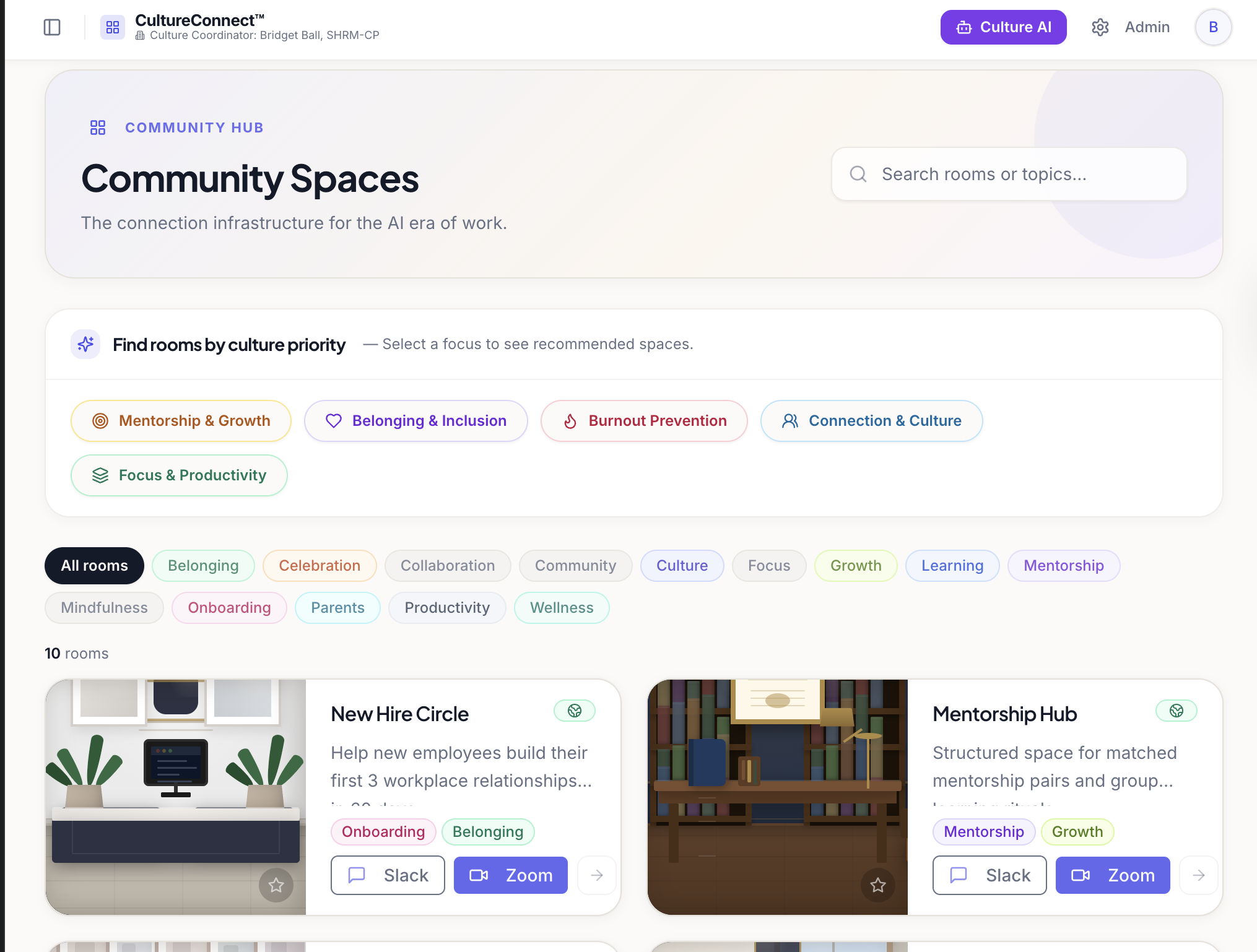 Community Spaces — the rooms employees join